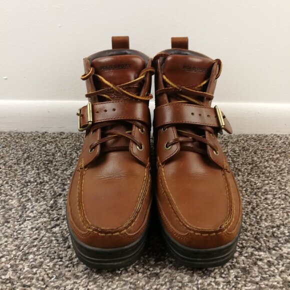 Polo Ralph Lauren Sport Leather Ankle Hiking Boots Buckle Lace Up Mens 8.5 B - Picture 3 of 9